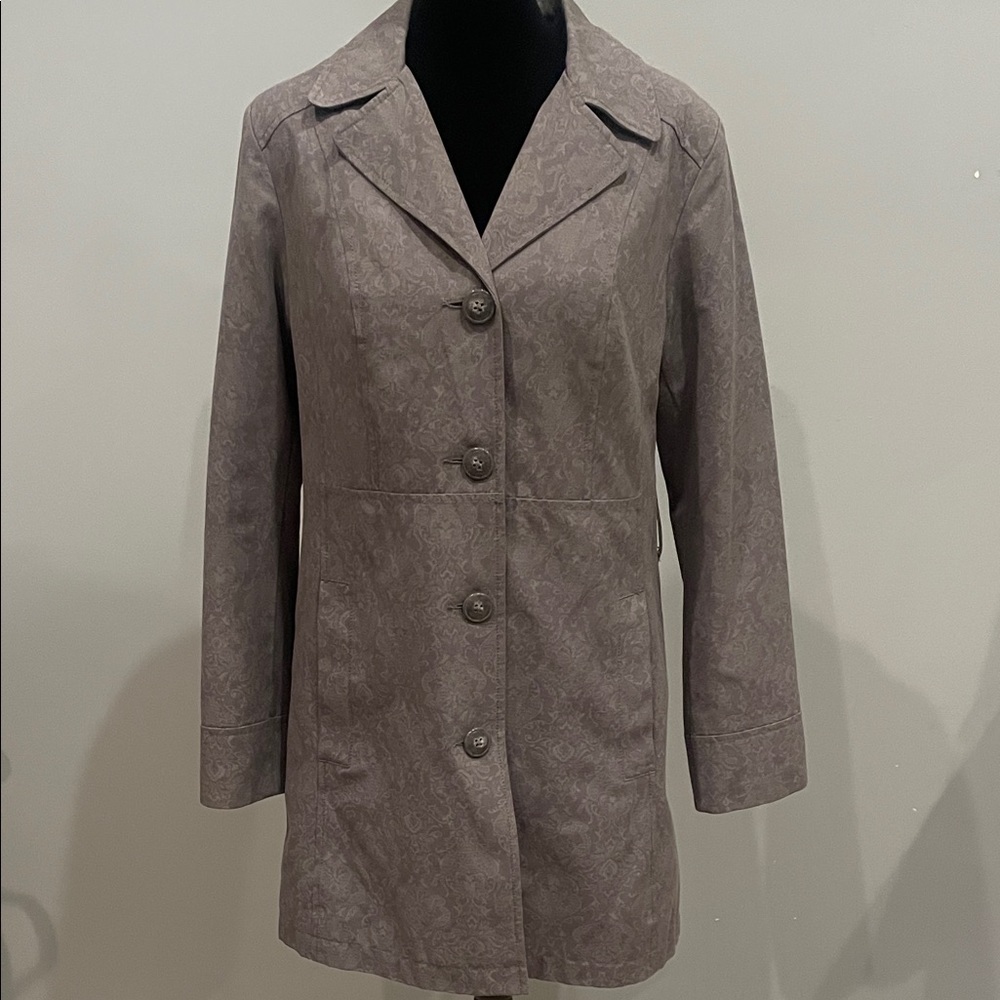 Women's Gray Coat faint paisley pattern small trench coat